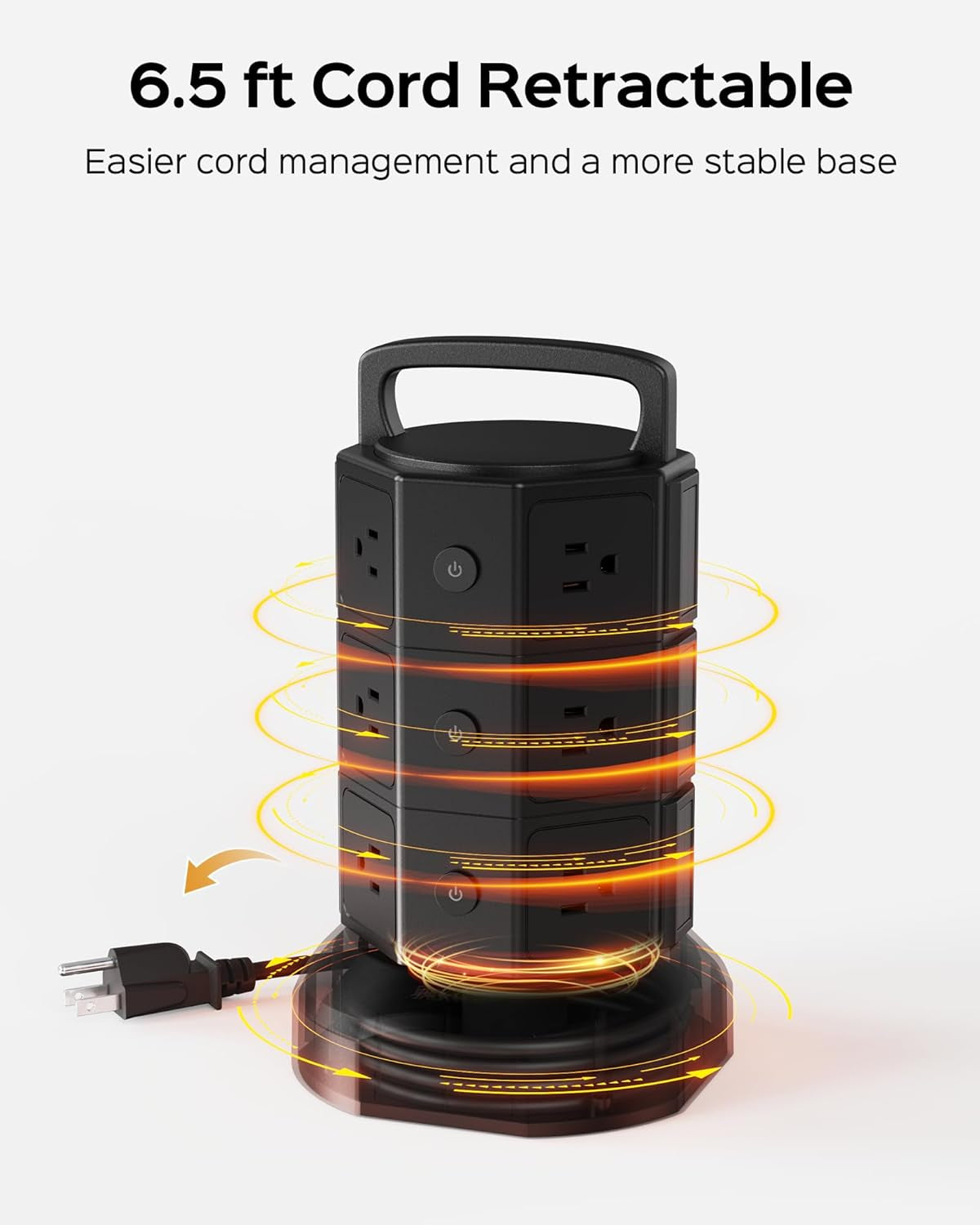 Power Strip Tower Surge Protector,  1625W 13A Outlet Surge Electric Tower, 12 Outlets 6 USB Ports Charging Station with 16AWG 6.5Ft Heavy Duty Extension Cord for Home Office Dorm Black