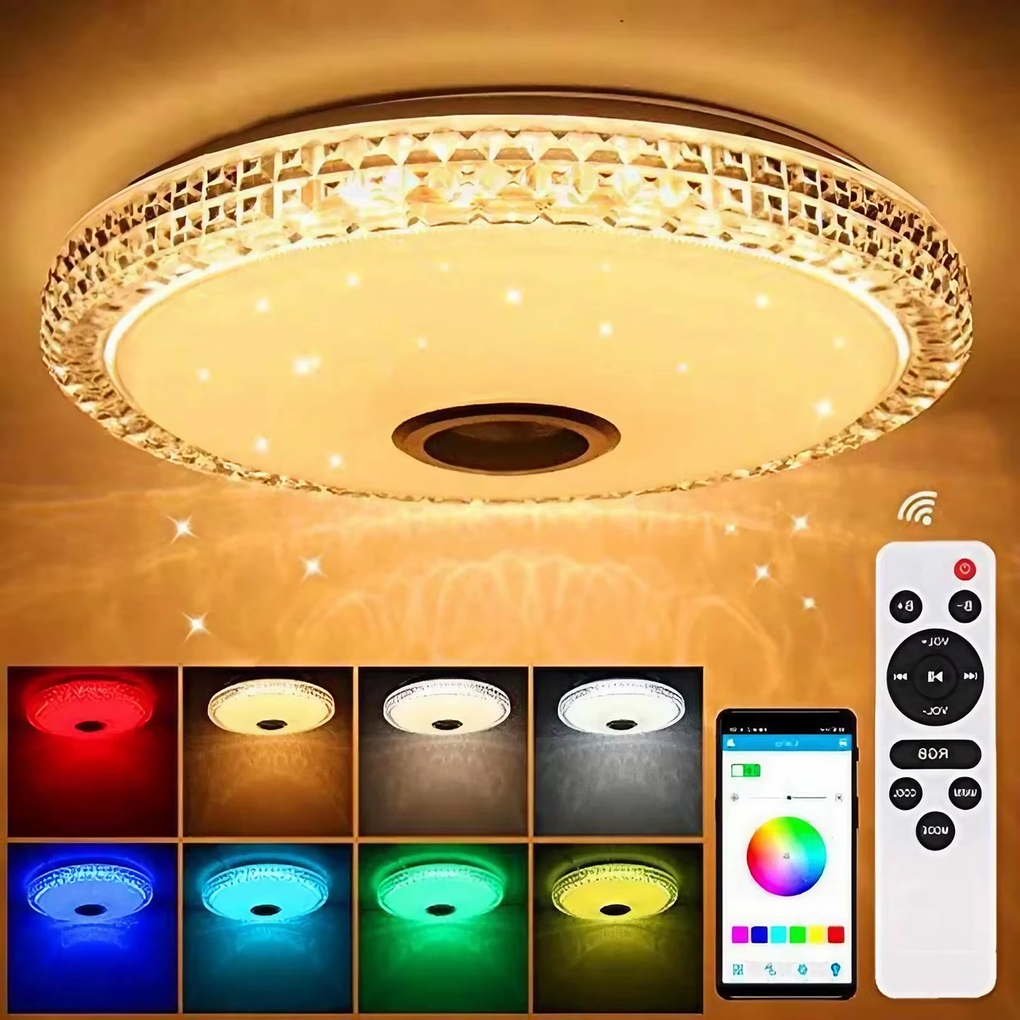 300W Smart Lamp Ceiling RGB LED Lights Dimmable APP Control Bluetooth Speaker Home Bedroom Living Room Ambient Light