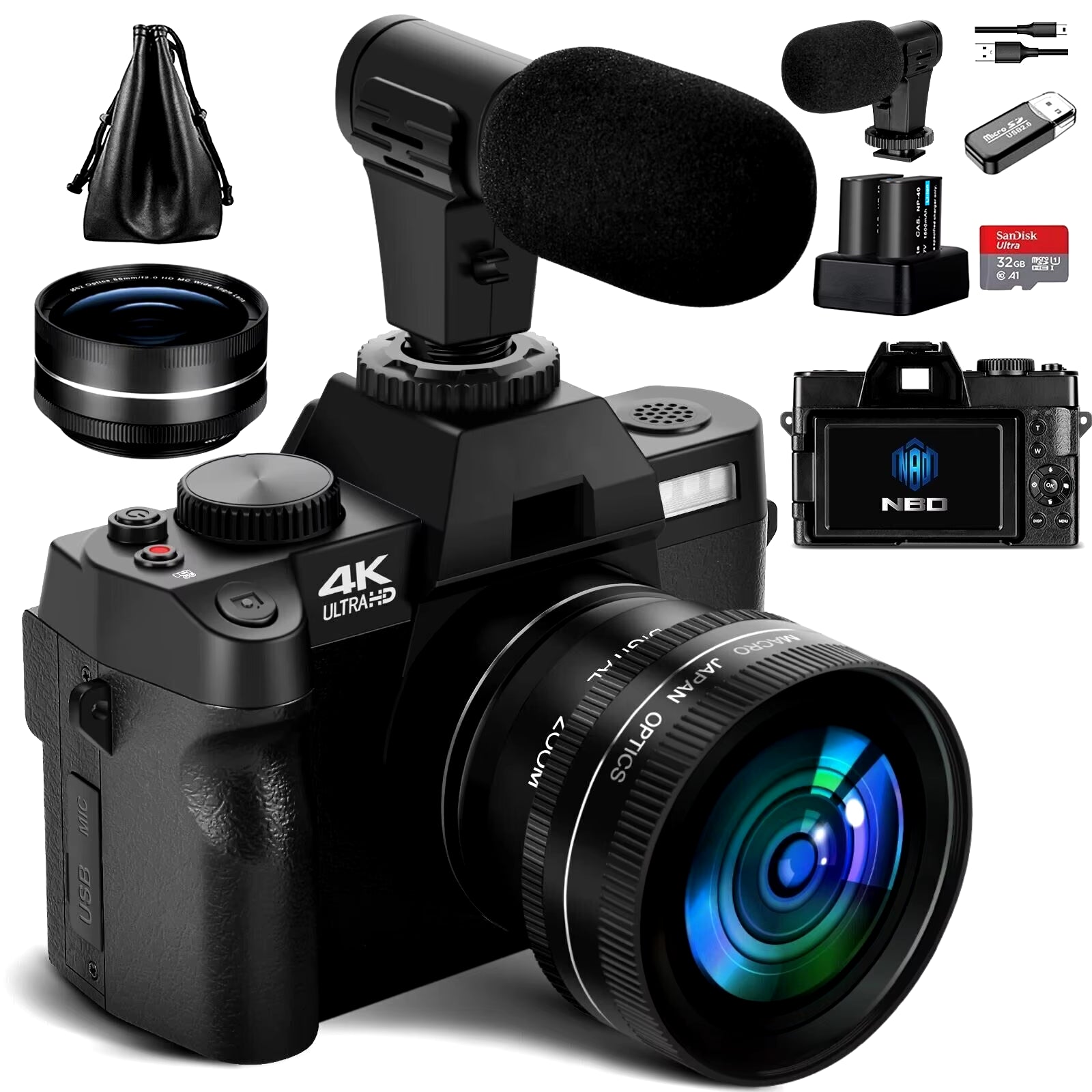 4K Digital Camera 48MP Vlogging Camera for with 180° Flip Screen 16X Digital Zoom Video Camera Camcorder