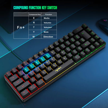 68 Keys Gaming Keyboard USB Wired Portable 20 RGB Backlight Keyboard for Windows Laptops Computer