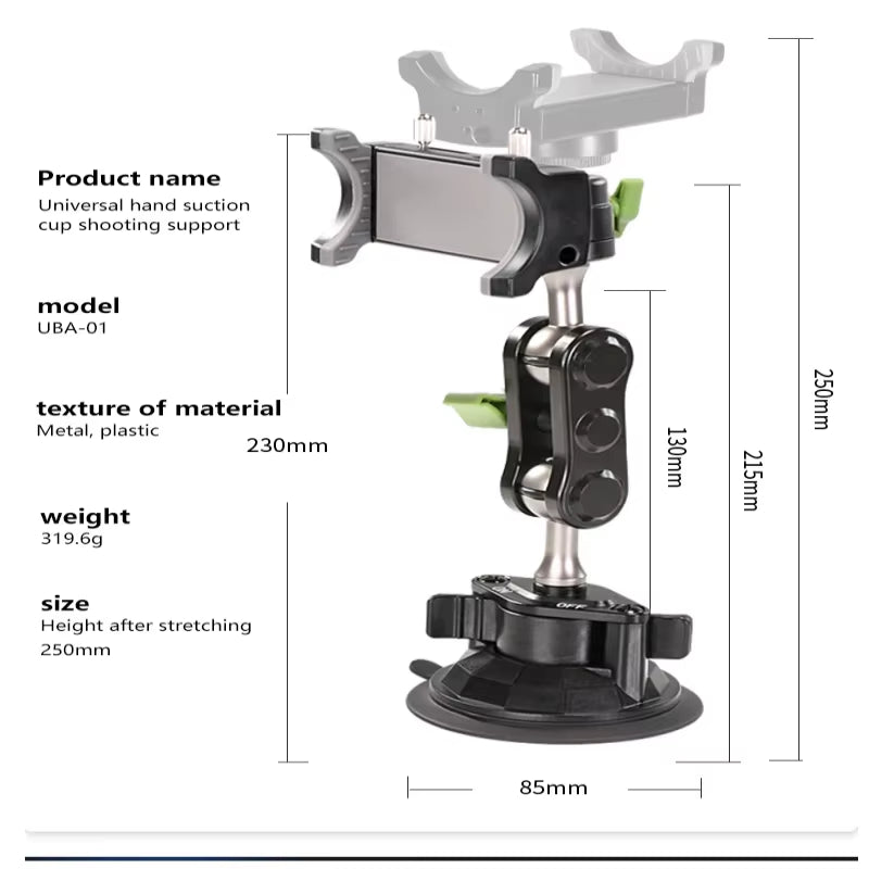 Universal Metal Phone Clamp Holder in Car Ball Head Bracket Suction Cup Mount 360 Rotate Stand for Iphone Samsung Xiaomi Clip