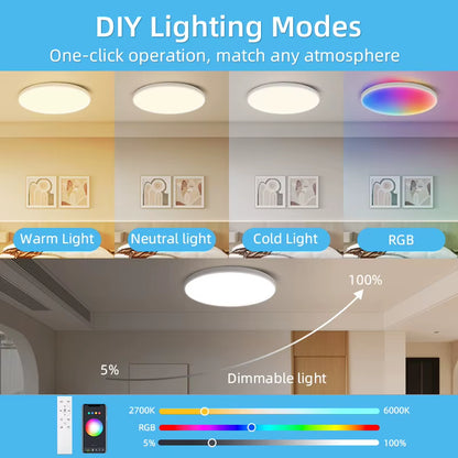 Smart Ceiling Lamp RGB Dimming Illusion Lamp APP Bluetooth Control LED Ceiling Chandelier for Living Room Party Smart Home Decor