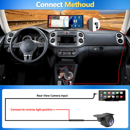 10.26" Front 4K Dash CAM Car Portable Wireless Apple Carplay BT 5.0 Dual Record