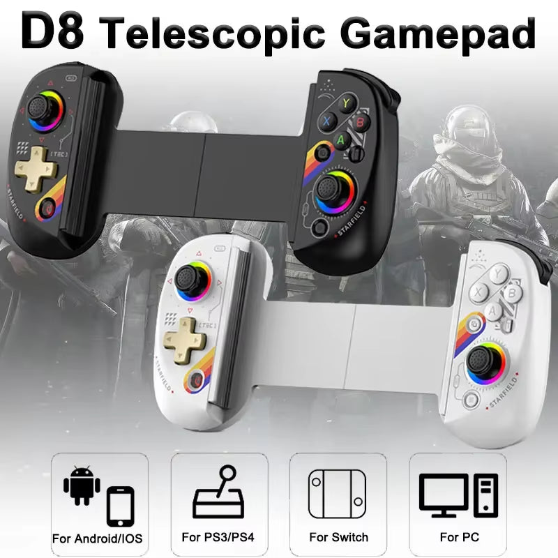 Hot Sale BSP D8 RGB Tablet Controller Wireless Handle for Switch Game Bluetooth Stretching Joystick for P3 P4 Android IOS Gamepa