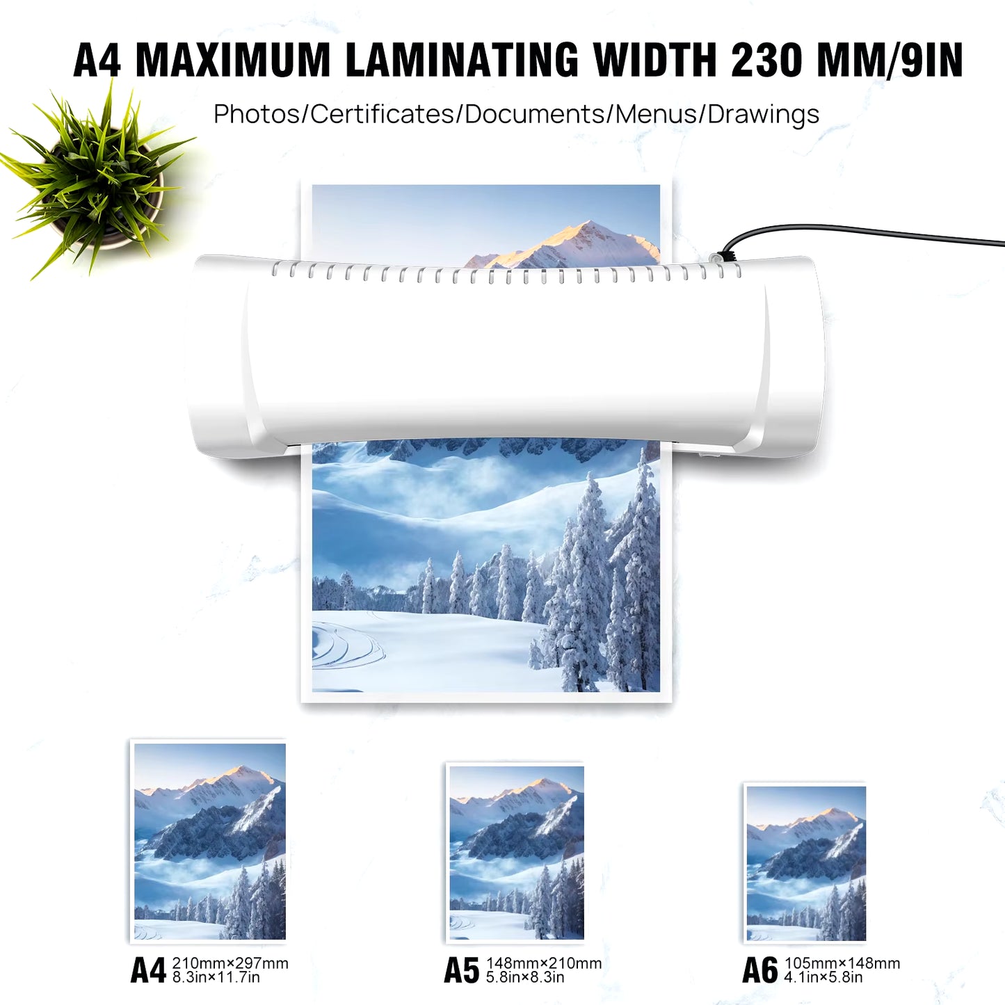 A4/A5/A6 Thermal Laminating Machine Compact Lightweight A4 Laminator with Hot and Cold Settings, 3-4Min Quick Warm-Up