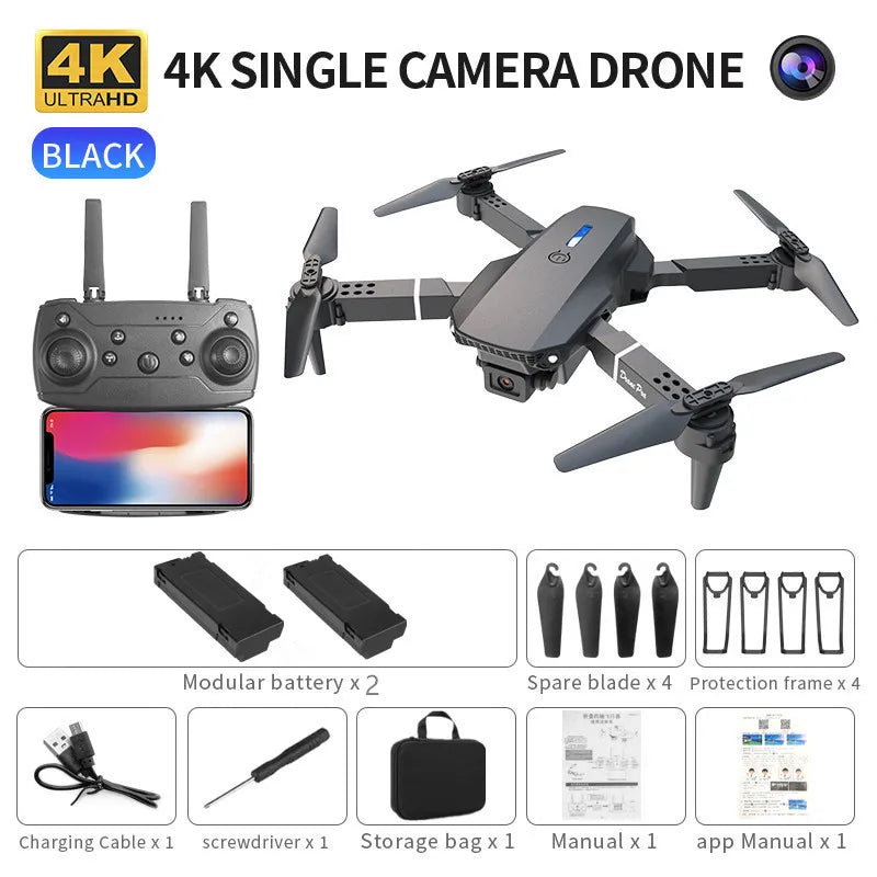 Professional Drone E88 4K Wide-Angle HD Camera Wifi Fpv Height Hold Foldable RC Quadrotor Helicopter Camera-Free Children'S Toys