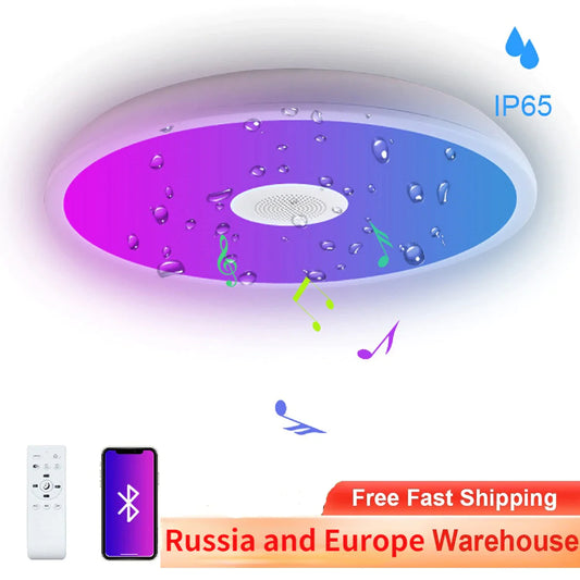 Smart LED Music Ceiling Light IP65 Waterproof Ceiling Lamp with Bluetooth Speaker RGB Remote Control Lights Fixtures Lamparas