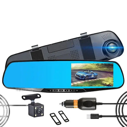 Rear View Mirror Dash Camera Dual Lens Car DVR Wide Angle Dual Lens Dash Camera Night Camera Recorder 4.3"