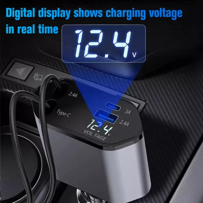 Retractable Car Charger,4 in 1 Car Phone Fast Charger 2 USB Ports for Iphone UK