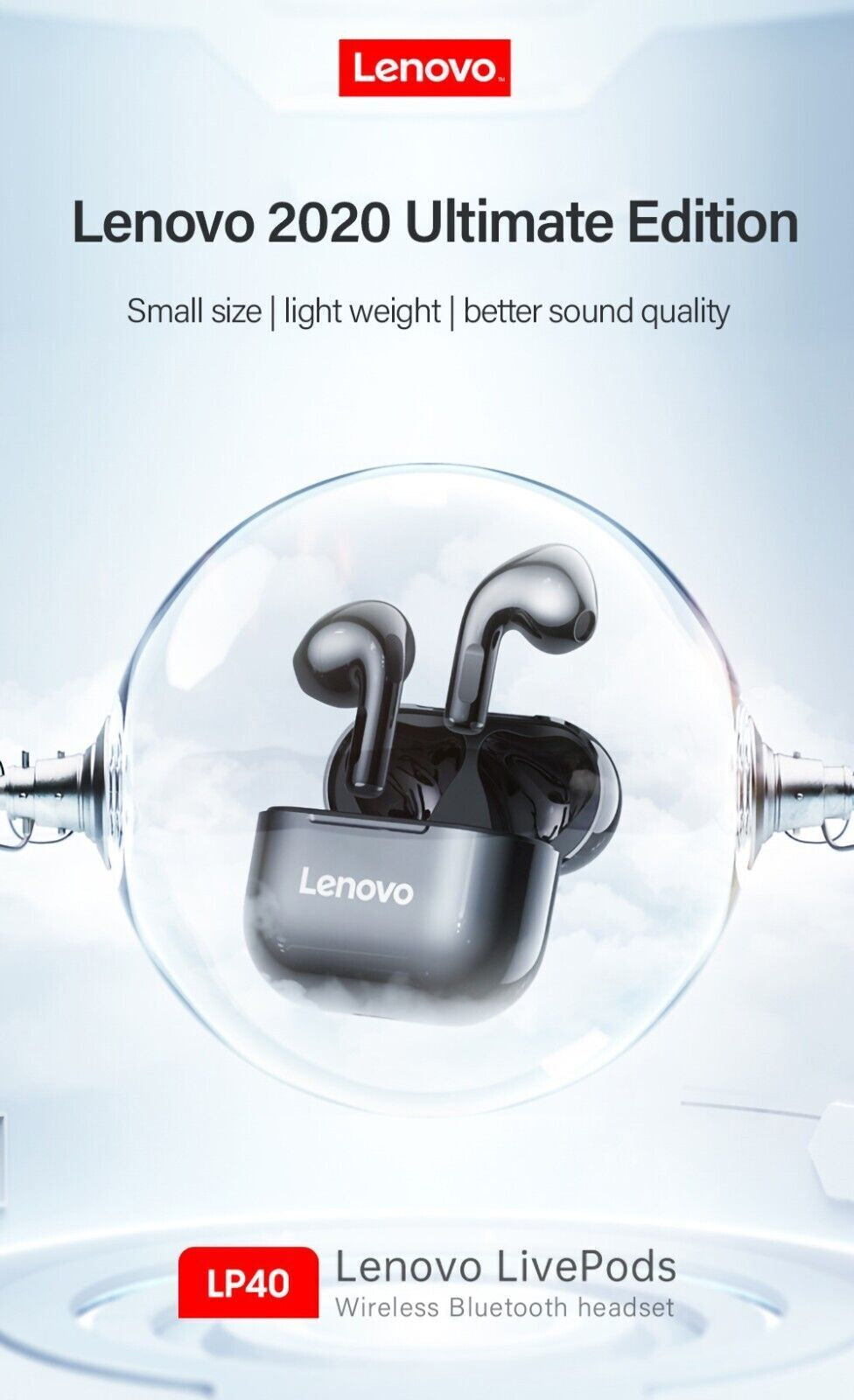 Lenovo LP40 TWS Earphones Bluetooth 5.0 Air Pods Wireless Headphones Earbuds