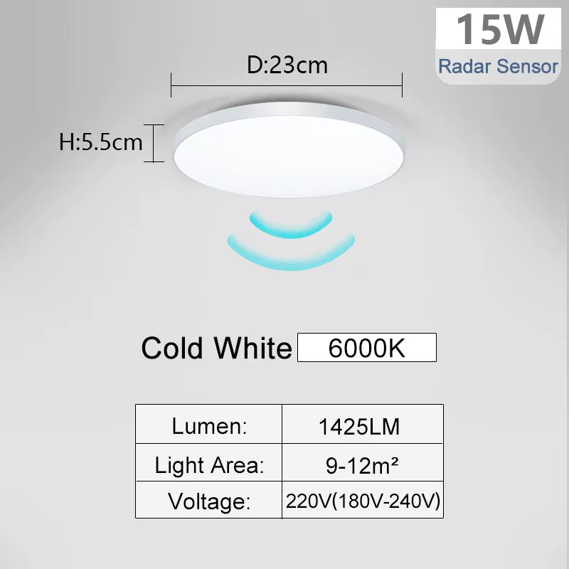 Radar Sensor Ceiling Lamp LED Sensitive Motion Sensor Lights for Hallway 15W 20W 40W Cold White Ceiling Lights for Room Corridor