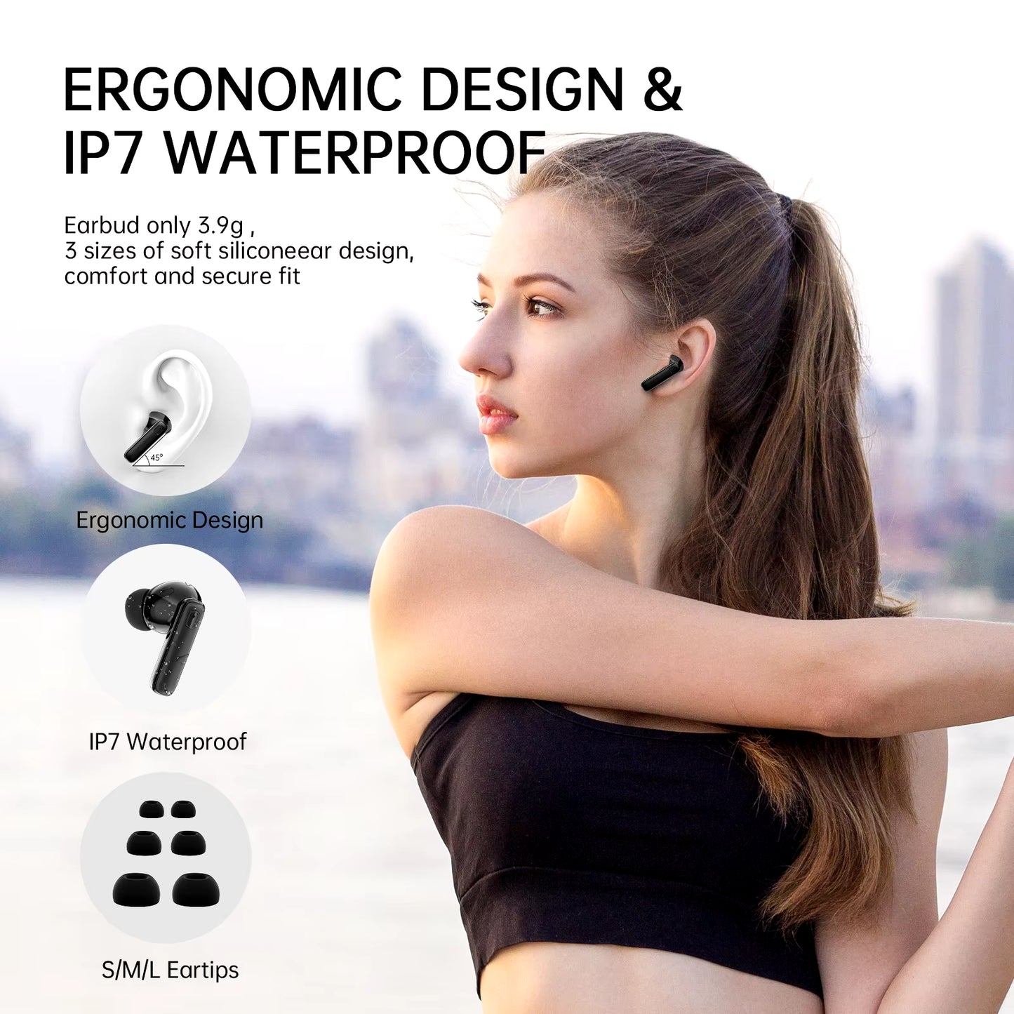 Wireless Earbuds with Bluetooth 5.3, In-Ear Headphones Featuring 4 ENC Mics and 40 Hours of Playtime, LED Display Included.