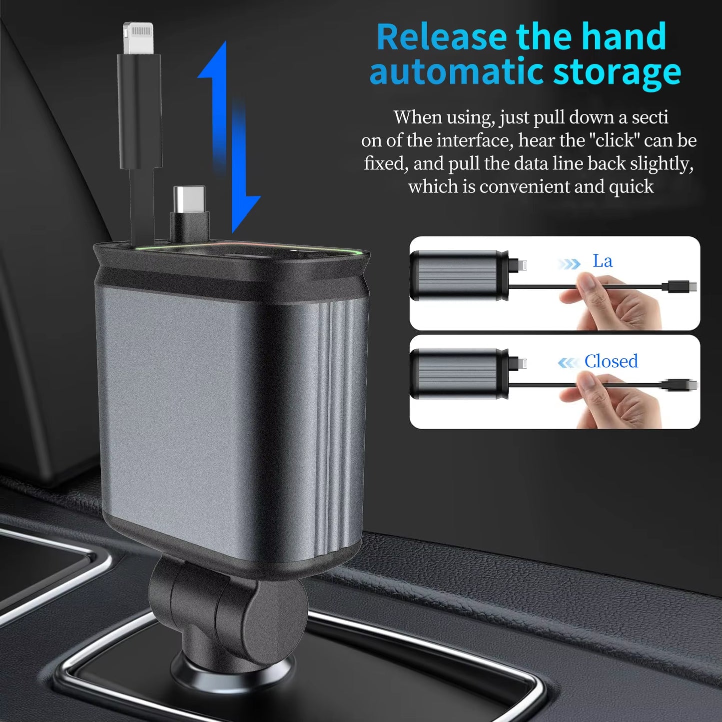 Retractable Car Charger Auto Roof Starlight Fast Charger Adapter 4In1 Fast Charging Car Phone Charger for Iphone Huawei Samsung