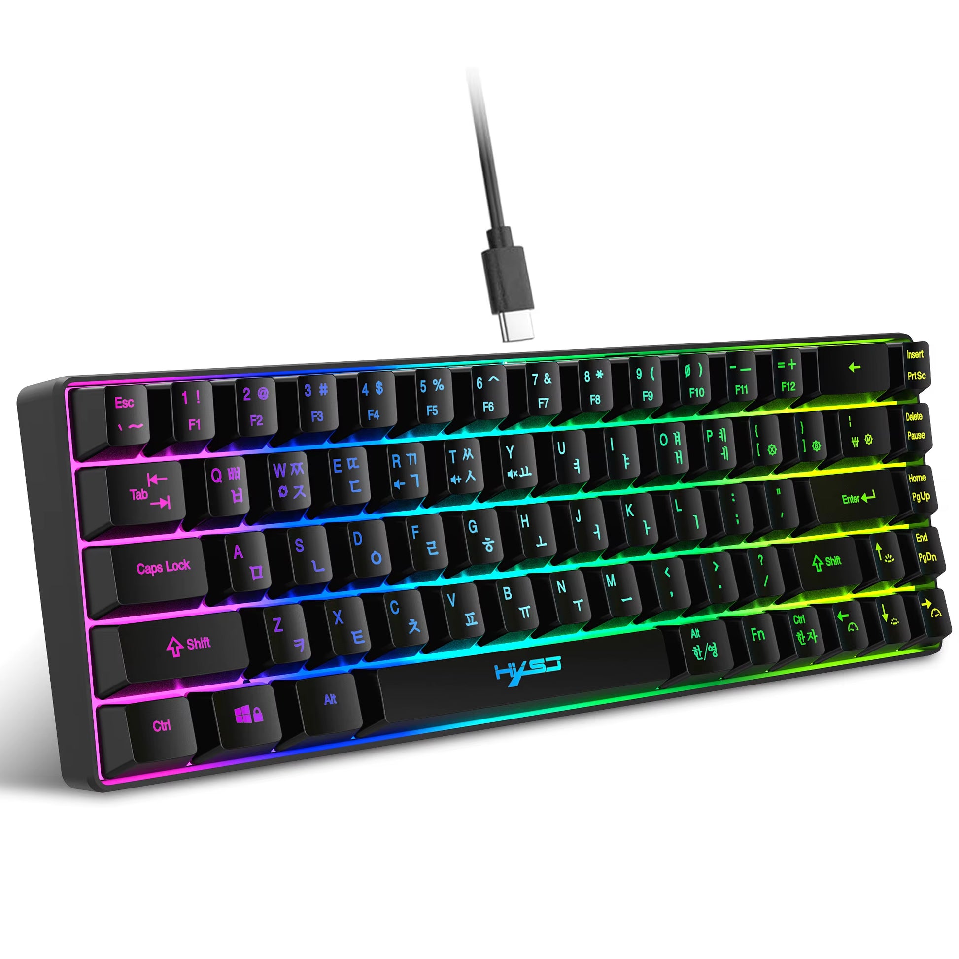 68 Keys Gaming Keyboard USB Wired Portable 20 RGB Backlight Keyboard for Windows Laptops Computer