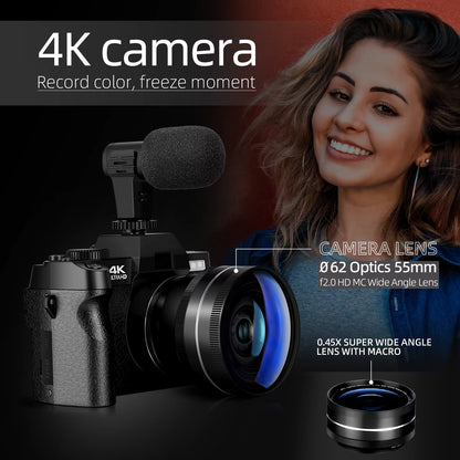 4K Digital Camera 48MP Vlogging Camera for with 180° Flip Screen 16X Digital Zoom Video Camera Camcorder