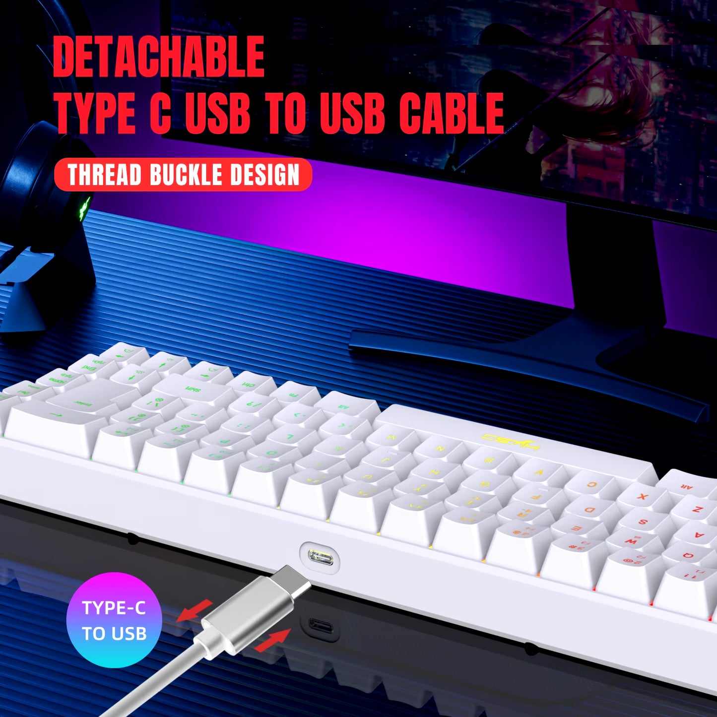 68 Keys Gaming Keyboard USB Wired Portable 20 RGB Backlight Keyboard for Windows Laptops Computer