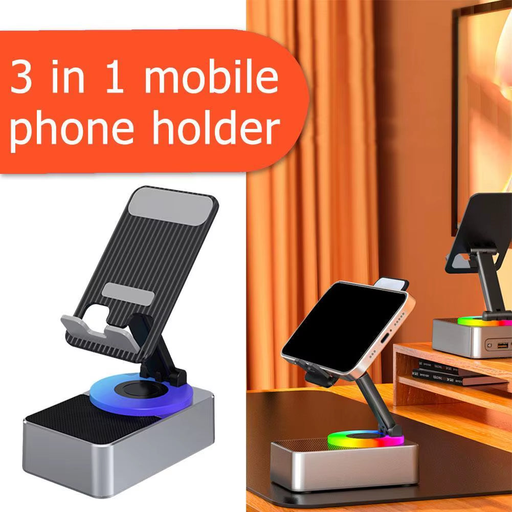 3-In-1 Mobile Phone Holder, Audio Power Bank, Bluetooth Call Speaker, Multi-Function Foldable Rotating Desktop Stand