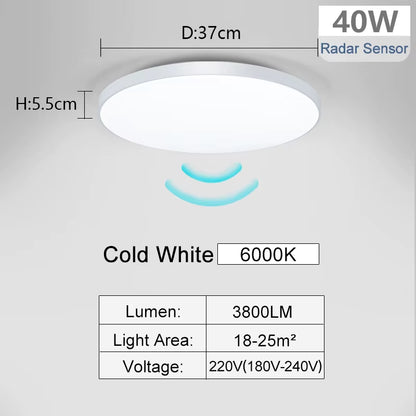 Radar Sensor Ceiling Lamp LED Sensitive Motion Sensor Lights for Hallway 15W 20W 40W Cold White Ceiling Lights for Room Corridor