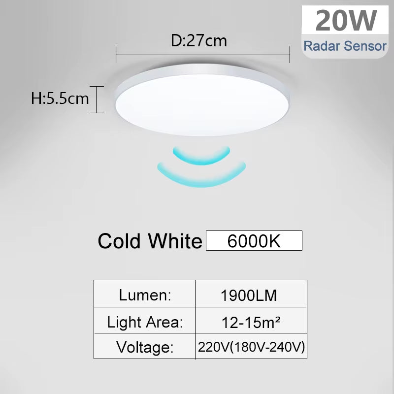 Radar Sensor Ceiling Lamp LED Sensitive Motion Sensor Lights for Hallway 15W 20W 40W Cold White Ceiling Lights for Room Corridor