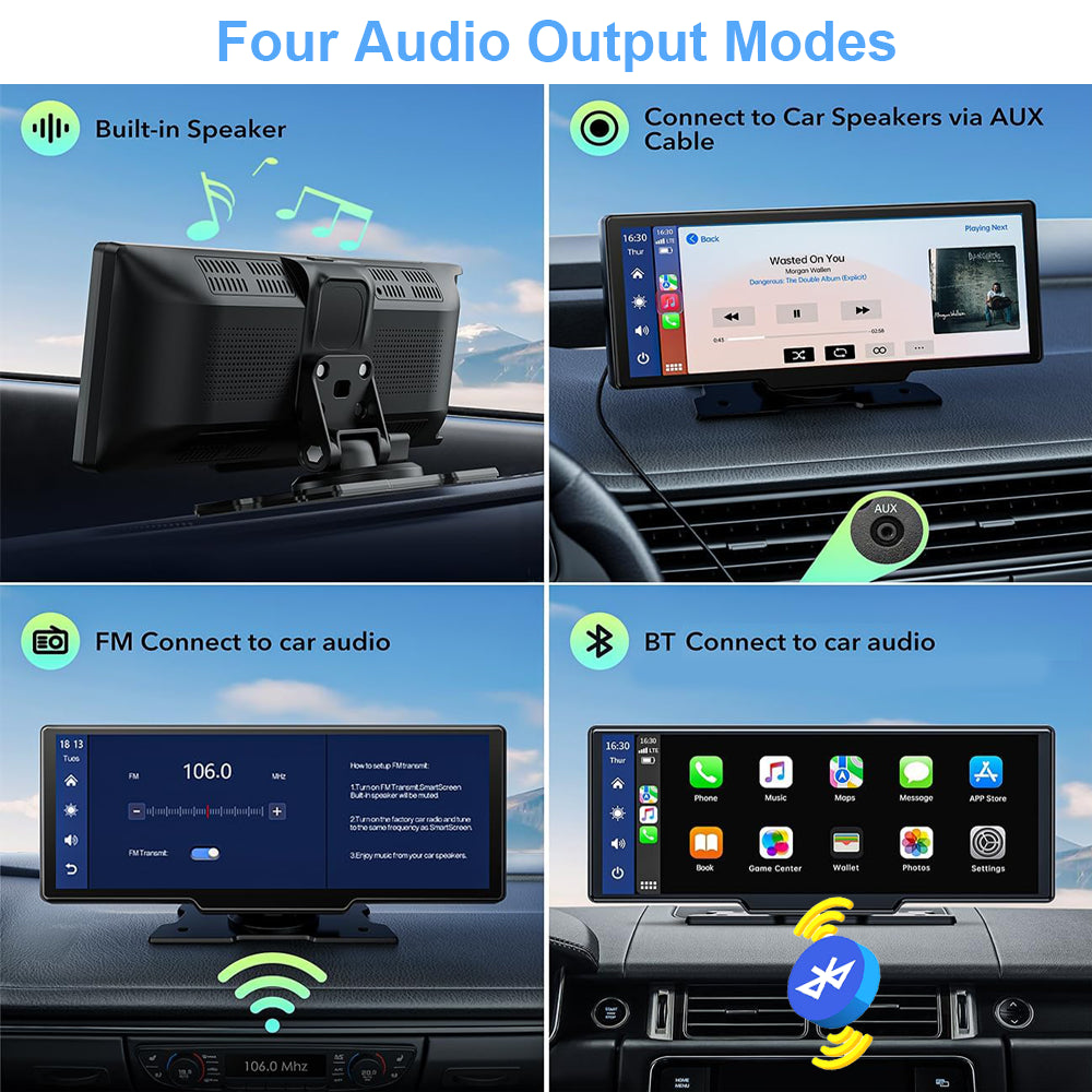 10.26" Front 4K Dash CAM Car Portable Wireless Apple Carplay BT 5.0 Dual Record